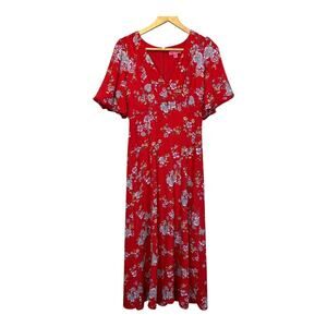 Betsey Johnson Red Floral Dress Womens Coquette Cottagecore Girly Romantic Small